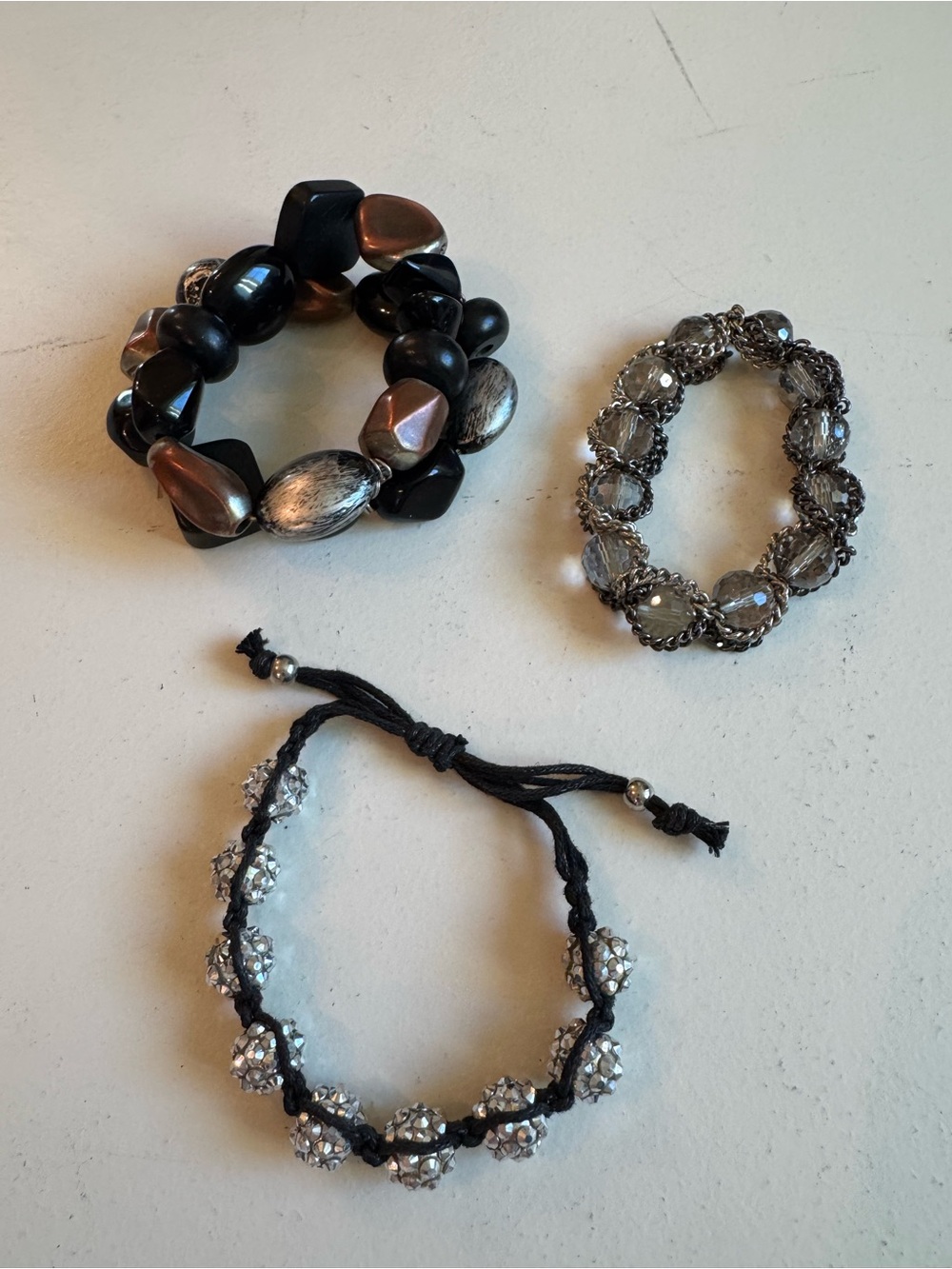 Handcrafted Black and Silver Bead Bracelets - Set of 3